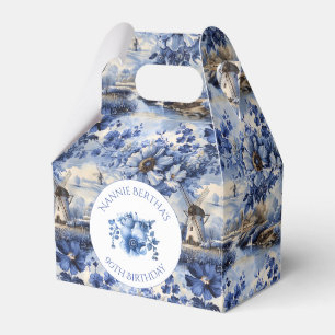 Floral Vintage Blue Dutch Chinoiserie Windmill Favour Box
