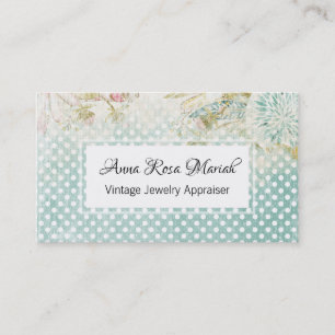 *~* Floral Vintage Blue Polka Dot Flowers Business Card