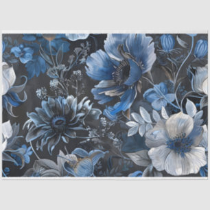 Floral Vintage Blue White Flower Decoupage Tissue Paper