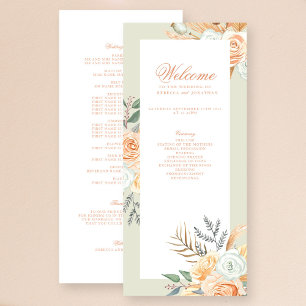Floral Vintage Boho Peach Wedding Program
