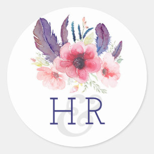 Floral Vintage Boho Watercolor Wedding Classic Round Sticker