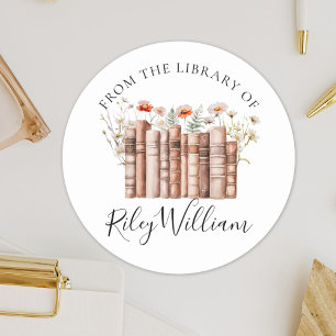 Floral Vintage Book From the Library of Bookplate Classic Round Sticker