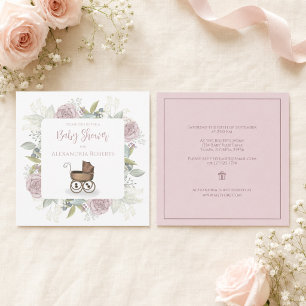 Floral Vintage Carriage Pink Floral Gift Registry Invitation