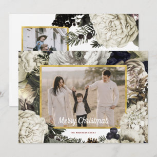 Floral Vintage Christmas Photo Holiday Card