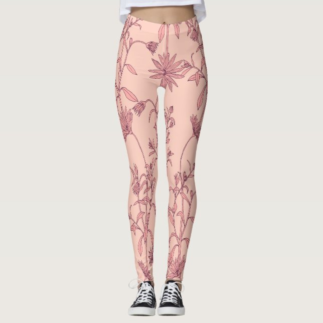 Floral vintage elements, seamless background. leggings (Front)