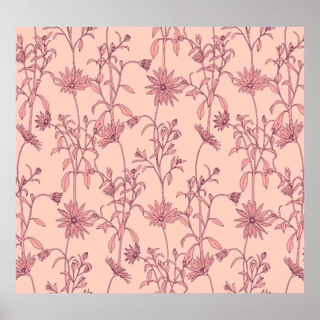 Floral vintage elements, seamless background. poster (Front)