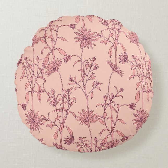 Floral vintage elements, seamless background. round cushion (Front)