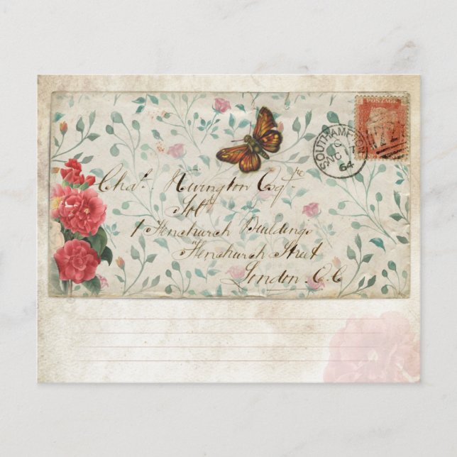 Floral Vintage Envelope Scrapbook Paper (Front)
