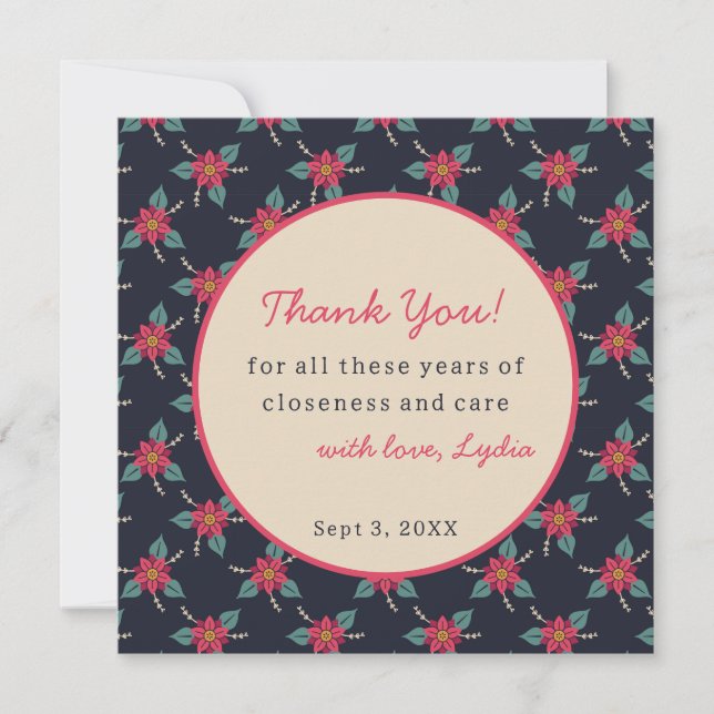 Floral Vintage Flat Thank You Card (Front)
