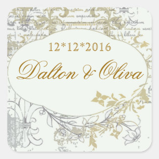 Floral Vintage Gold Fleur Save The Date Wedding Square Sticker