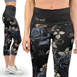 Floral Vintage Gothic Black Roses Yoga Capri Leggings<br><div class="desc">Vintage Gothic Black Roses Capri Leggings | Yoga Apparel. Step into elegance with my Vintage Gothic Black Roses Capri Leggings, featuring customisable text for a personal touch. Perfect for yoga or workouts, these leggings boast a stunning design inspired by the Victorian era. The thick waistband ensures comfort during exercise. Personalise...</div>