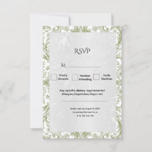Floral Vintage Green Elegant Wedding RSVP Card