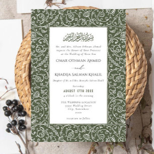 Floral Vintage Green Islamic Muslim Wedding Invitation