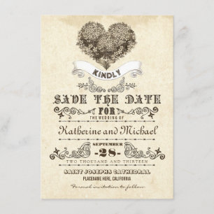 floral vintage heart unique save the date cards