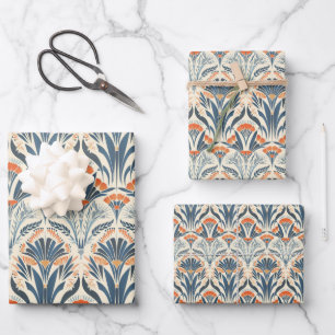 Floral Vintage-Inspired Art Deco Wrapping Paper Sheet