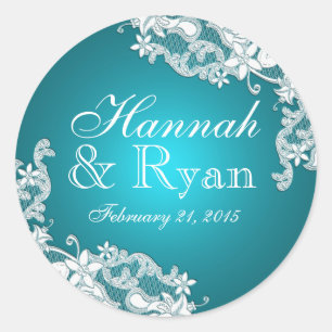 Floral Vintage Lace Aqua Marine Classic Round Sticker