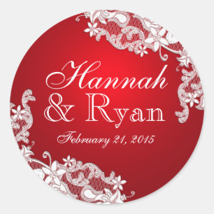 Floral Vintage Lace Red Classic Round Sticker