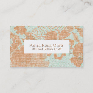 *~* Floral Vintage Linen Bronze Gold Turquoise Business Card