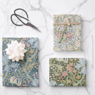 Floral Vintage Morris Pattern Golden Lily Flowers Wrapping Paper Sheet