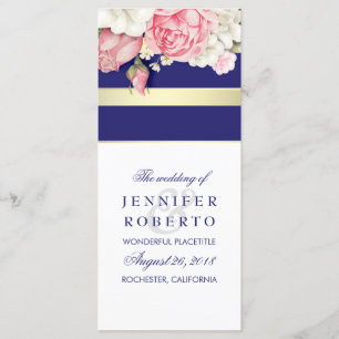 Floral Vintage Navy Gold White Wedding Program Programme