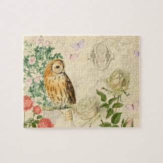 Floral vintage owl puzzle with beautiful roses