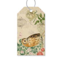 Floral vintage owl  rustic gift tags with roses