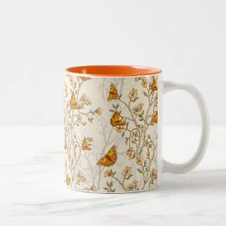 Floral Vintage Pattern with Butterflies Two-Tone Coffee Mug