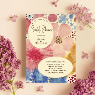 Floral Vintage Pink Blue Bridal Shower Invitation