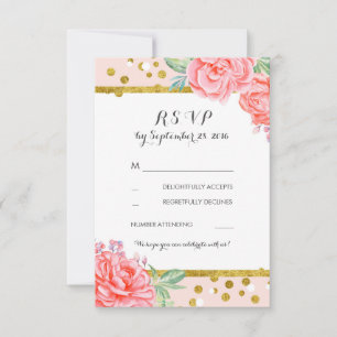 floral vintage pink gold stripes wedding rsvp