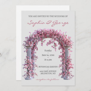 Floral vintage pink soft grey wedding invitation 