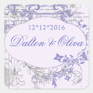 Floral Vintage Purple Fleur Save The Date Wedding Square Sticker