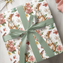 Floral Vintage Rabbits | Easter Wrapping Paper