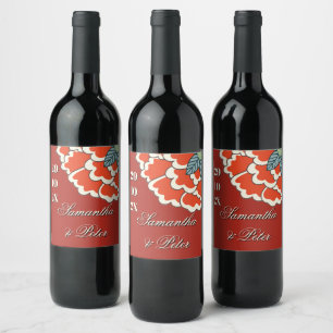 Floral Vintage Red Green Art Nouveau Wedding Wine Label