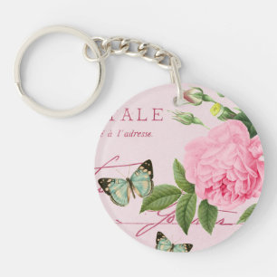 Floral vintage rose keychain in pink