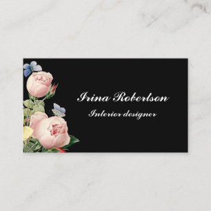 Floral vintage rose modern black business card