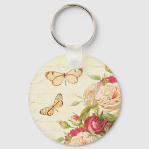 Floral vintage roses & butterflies keychain