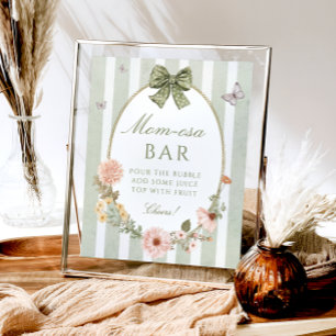 Floral Vintage Sage Green Baby Shower Mum-osa Bar Poster