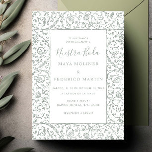 Floral Vintage Sage Green Nuestra Boda Wedding Invitation