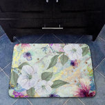 Floral vintage seafoam green watercolor script bath mat<br><div class="desc">White, purple, and maroon watercolor flowers overlay gold script atop a gorgeous, soft light seafoam green blue, gold veined background on this beautiful, romantic, vintage floral bath or kitchen mat. Choose from 3 sizes: small (16”x24”), medium (20”x30”), and large (24”x36”). Makes a chic and stylish statement for your bathroom. Matching...</div>