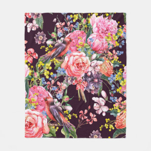 Floral Vintage Seamless Watercolor Background with Fleece Blanket