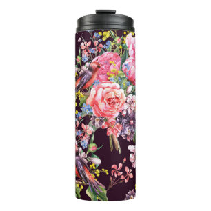 Floral Vintage Seamless Watercolor Background with Thermal Tumbler