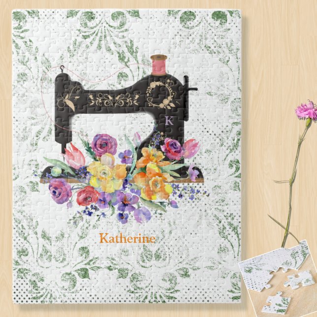 Floral Vintage Sewing Machine Personalised Jigsaw Puzzle (Creator Uploaded)