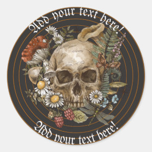 Floral Vintage Skull in Gold Circle Stripes Classi Classic Round Sticker