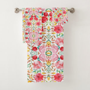 Floral Vintage Style Flowers and Meadow Grass Bath Towel Set