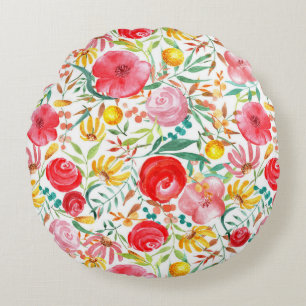 Floral Vintage Style Flowers and Meadow Grass Round Cushion
