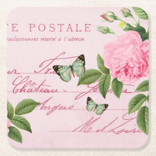 Floral vintage summer coaster w/ pink rose