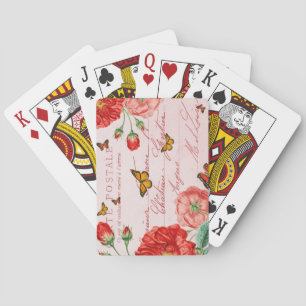 Floral vintage summer playing cards w/ red flowers