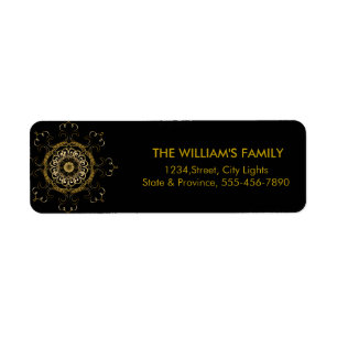 Floral Vintage Swirl Gold Black Return Labels