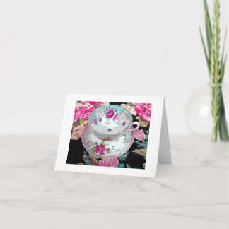 Floral Vintage Tea Cup Blank Card-Thank you Thank You Card