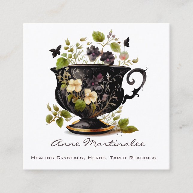  Floral Vintage Teacup Square Business Card (Front)